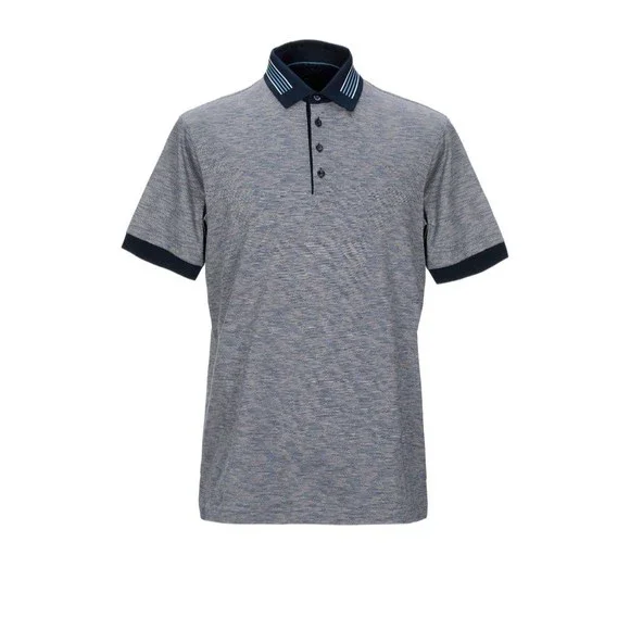 MONTECHIARO Men's Polo Shirt Navy White Zig Zag Print Cotton SZ 56/2XL ITALY - Picture 1 of 16